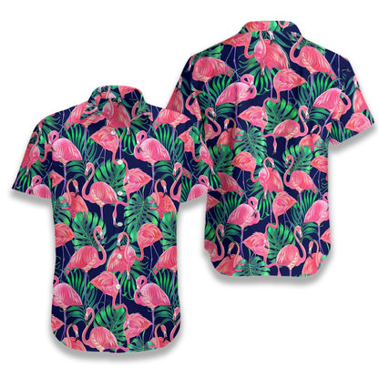 Fauna And Flora Tropical Flamingo Leaves Design Hawaiian Shirt, Hawaiian Shirt Gift, Christmas Gift