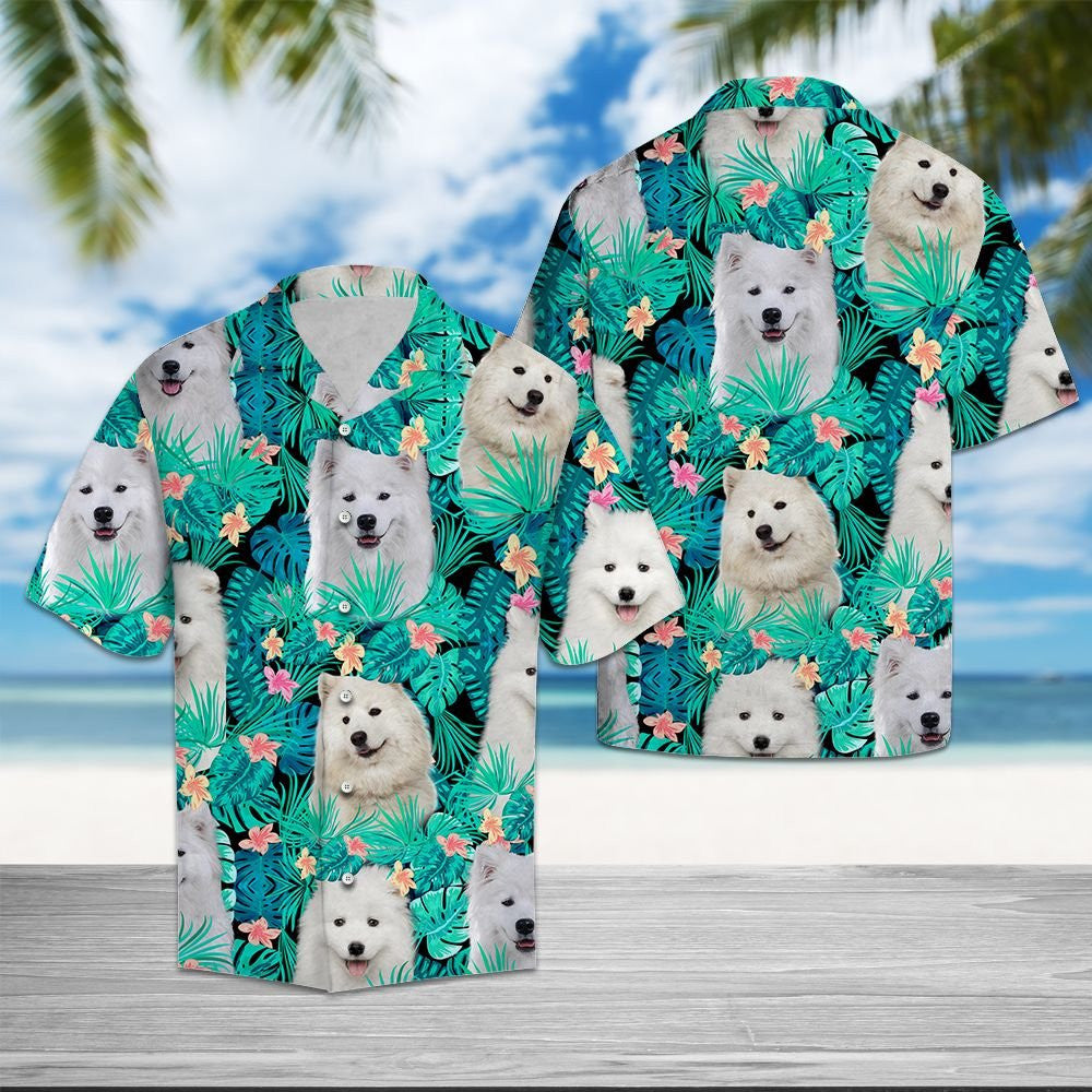 Samoyed Lost In Summer Vibes Tropical Palm Leaves Hawaiian Shirt, Hawaiian Shirt Gift, Christmas Gift