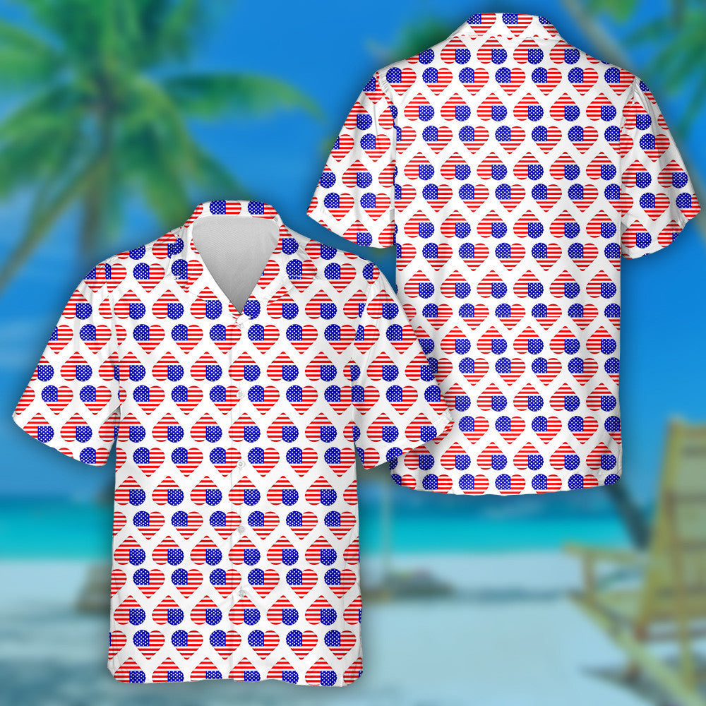 Minimalist Style Hearts From American Flags Pattern Hawaiian Shirt, Hawaiian Shirt Gift, Christmas Gift