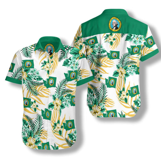 Washington Proud On White Background Pattern Hawaiian Shirt, Hwaiian For Gift