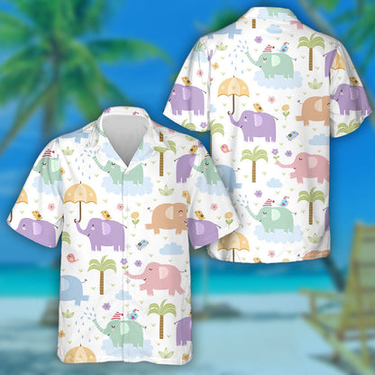 Happy Funny Elephant With Bird Umbrella And Plant Hawaiian Shirt, Hawaiian Shirt Gift, Christmas Gift