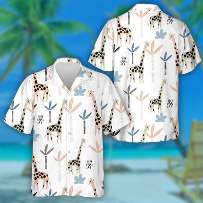 Creative Tall Tree And Color Giraffe Illustration Pattern Hawaiian Shirt, Hawaiian Shirt Gift, Christmas Gift