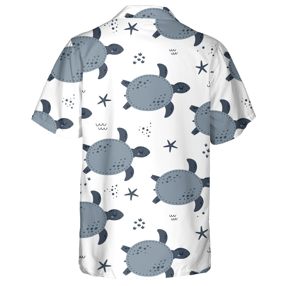 Ocean World Collection Turtles And Stars On White Hawaiian Shirt, Hawaiian Shirt Gift, Christmas Gift
