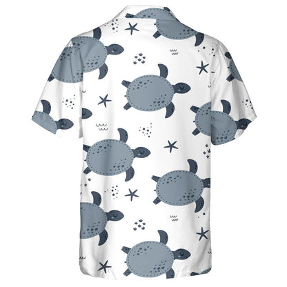 Ocean World Collection Turtles And Stars On White Hawaiian Shirt, Hawaiian Shirt Gift, Christmas Gift