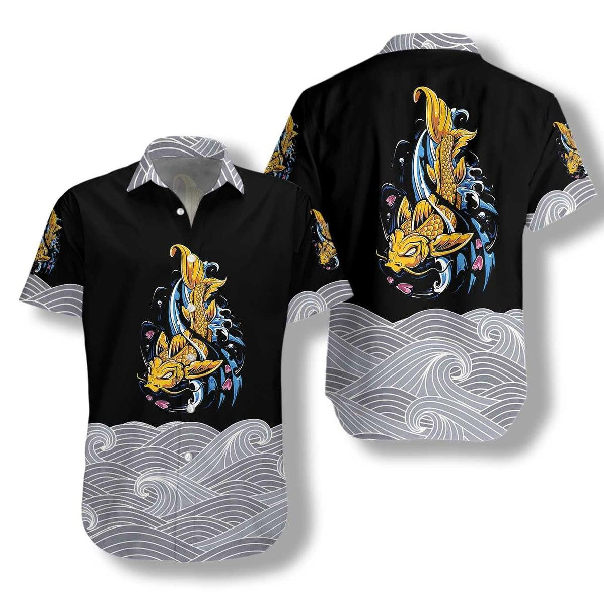 Royal Golden Koi Fish On Waves Hawaiian Shirt,Hawaiian Shirt Gift, Christmas Gift