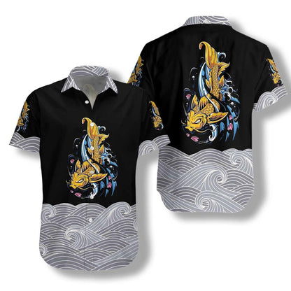 Royal Golden Koi Fish On Waves Hawaiian Shirt,Hawaiian Shirt Gift, Christmas Gift