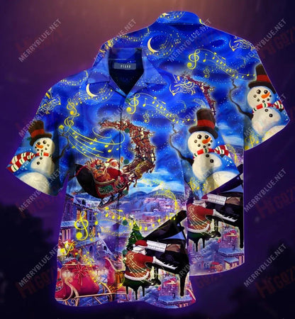 Sound Of Christmas Piano Short Short Sleeve Shirt Ocean Hawaiian T Shirts Hawaiian Crazy Shirts Hawaiian Shirts For Men, Hawaiian Shirt Gift, Christmas Gift
