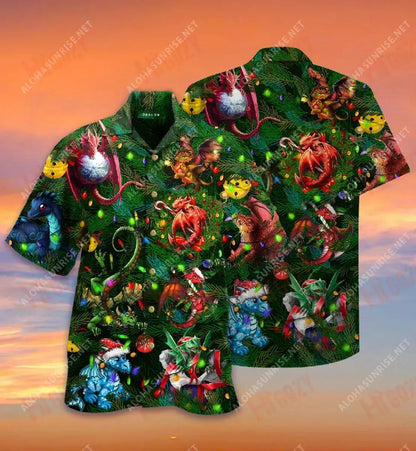Dragons Are My Xmas Spirit Animals Short Hawaiian Shirt Hobbies Tropical Shirts Vintage Hawaiian Shirts Funny Hawaiian Shirts, Hawaiian Shirt Gift, Christmas Gift