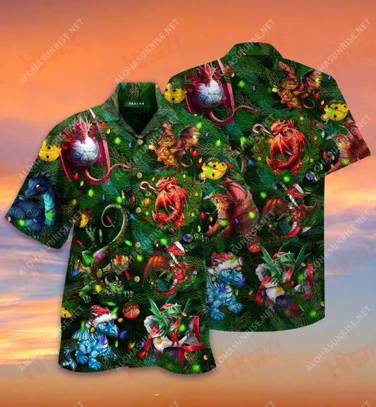 Dragons Are My Xmas Spirit Animals Short Hawaiian Shirt Hobbies Tropical Shirts Vintage Hawaiian Shirts Funny Hawaiian Shirts, Hawaiian Shirt Gift, Christmas Gift