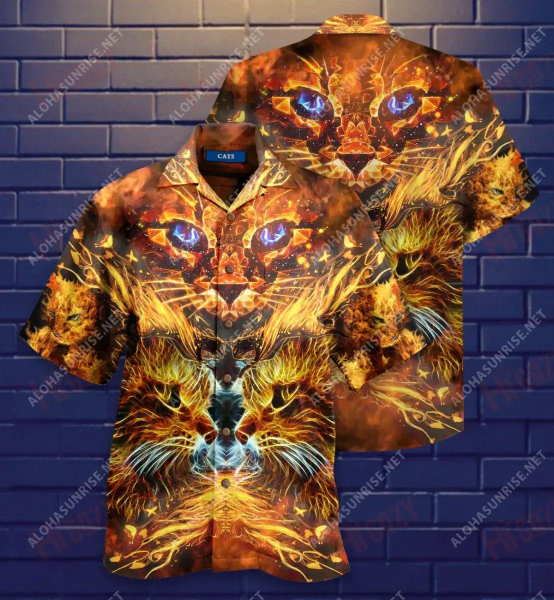 Cool Flaming Cat Short Hawaiian Shirt Hobbies Hawaiian T Shirts Best Hawaiian Shirts Hawaiian Shirts For Women, Hawaiian Shirt Gift, Christmas Gift