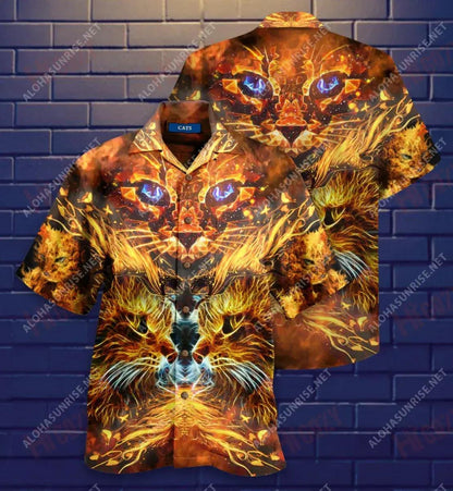 Cool Flaming Cat Short Hawaiian Shirt Hobbies Hawaiian T Shirts Best Hawaiian Shirts Hawaiian Shirts For Women, Hawaiian Shirt Gift, Christmas Gift