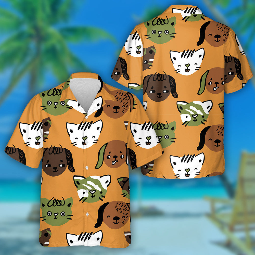 Cute Animals Heads With Emotions Cats And Dogs Hawaiian Shirt, Hawaiian Shirt Gift, Christmas Gift