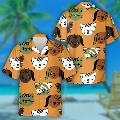 Cute Animals Heads With Emotions Cats And Dogs Hawaiian Shirt, Hawaiian Shirt Gift, Christmas Gift