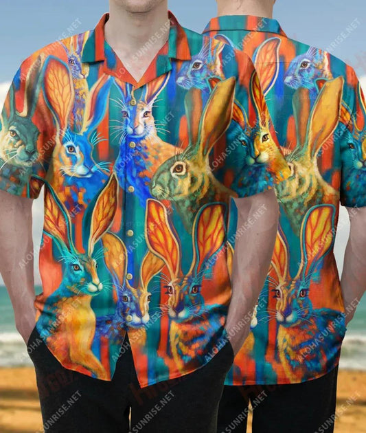 Colorful Rabbit Unisex Hawaiian Shirt Ocean Short Sleeve Best Hawaiian Shirts Hawaiian Shirts For Women, Hawaiian Shirt Gift, Christmas Gift