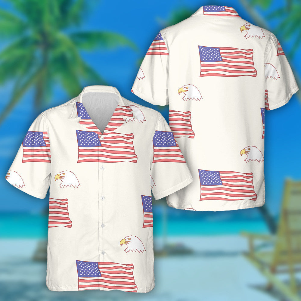 Hand Drawn American Flag And Eagle Head Pattern Hawaiian Shirt, Hawaiian Shirt Gift, Christmas Gift