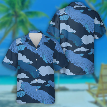 Blue Eagle Flying In The Night Sky With Cloud Hawaiian Shirt, Hawaiian Shirt Gift, Christmas Gift