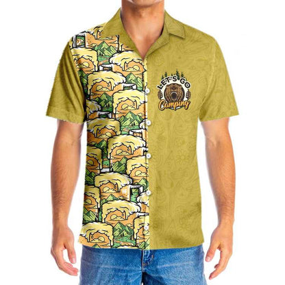 Olive Background Design Hawaiian Shirt Camping Bear Drink Beer, Hawaiian Shirt Gift, Christmas Gift