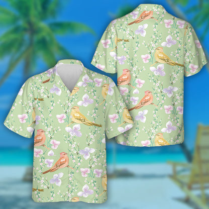 Beautiful Birds And Violet Flower And Leaves Hawaiian Shirt, Hawaiian Shirt Gift, Christmas Gift