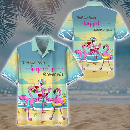 Flamingo And We Lived Happily Forever After Pattern Hawaiian Shirt, Hawaiian Shirt Gift, Christmas Gift