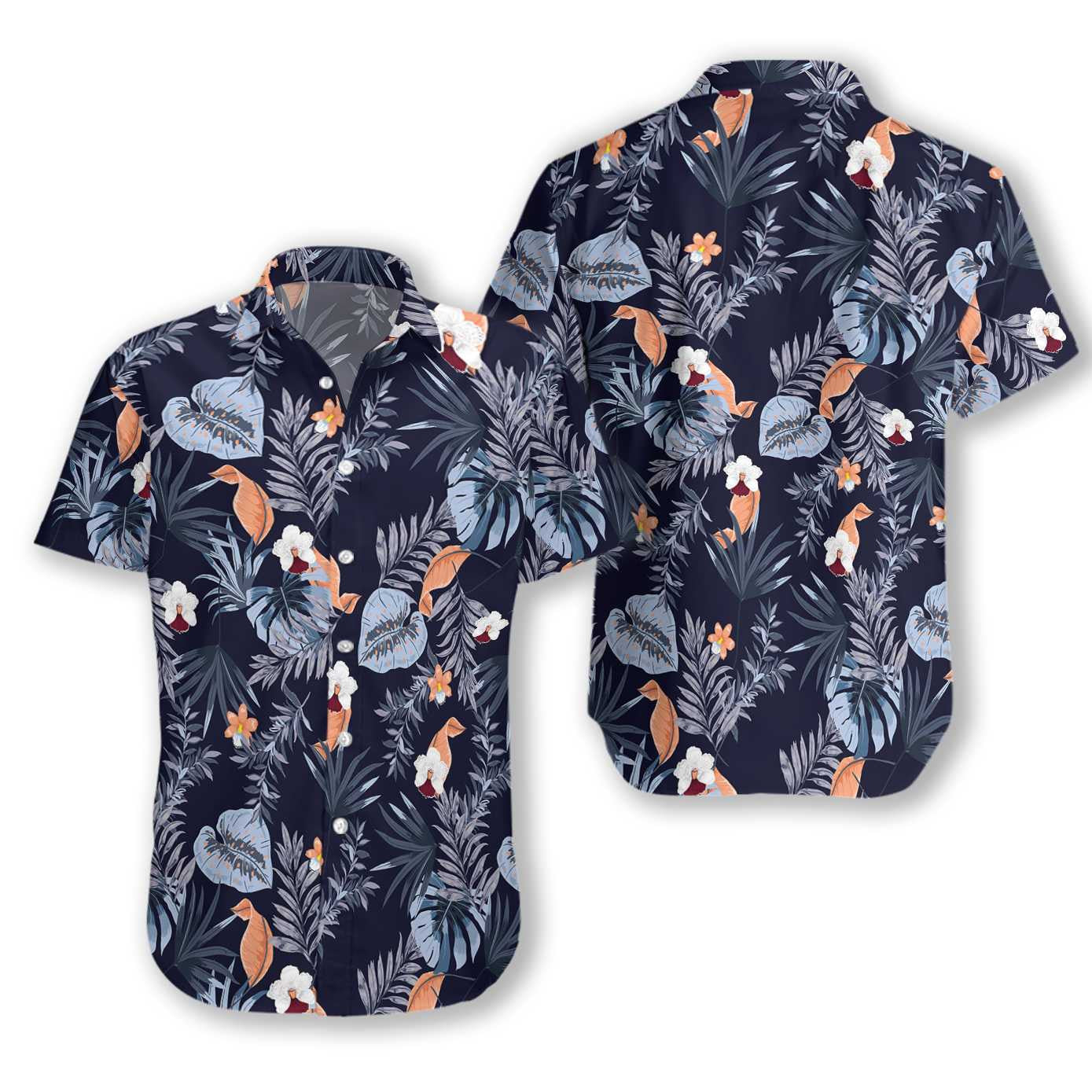 Blue Flower On Blue Background Design Hawaiian Shirt, Hawaiian For Gift