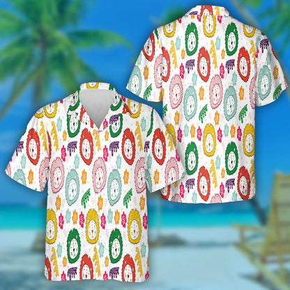 Colorful Lion Face With Flower On White Background Hawaiian Shirt, Hawaiian Shirt Gift, Christmas Gift