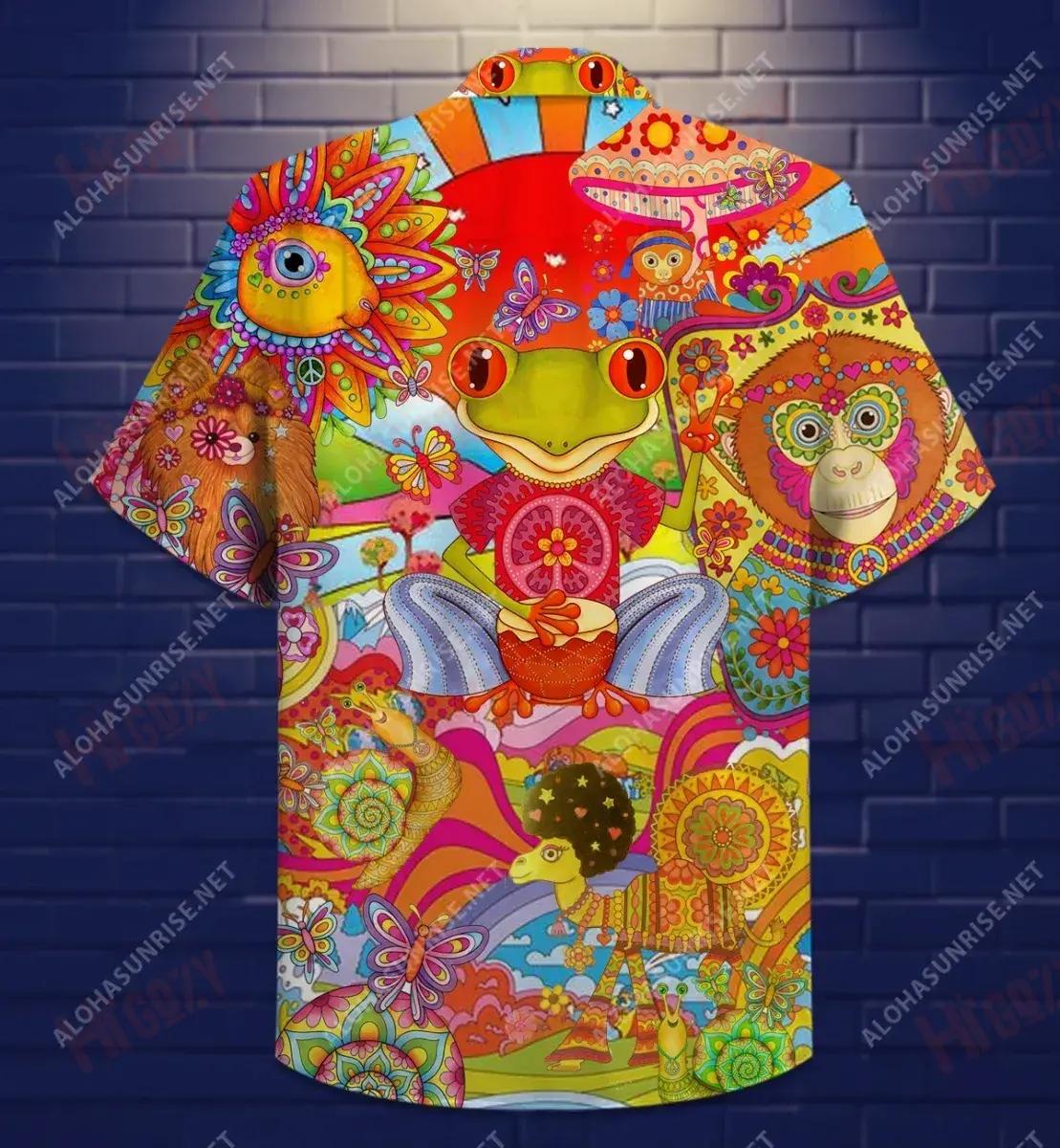 Happy Hippie Animal Short Short Sleeve Shirt Ocean Hawaiian T Shirts Hawaiian Crazy Shirts Hawaiian Shirts For Men, Hawaiian Shirt Gift, Christmas Gift
