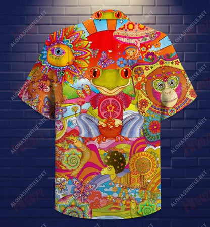 Happy Hippie Animal Short Short Sleeve Shirt Ocean Hawaiian T Shirts Hawaiian Crazy Shirts Hawaiian Shirts For Men, Hawaiian Shirt Gift, Christmas Gift