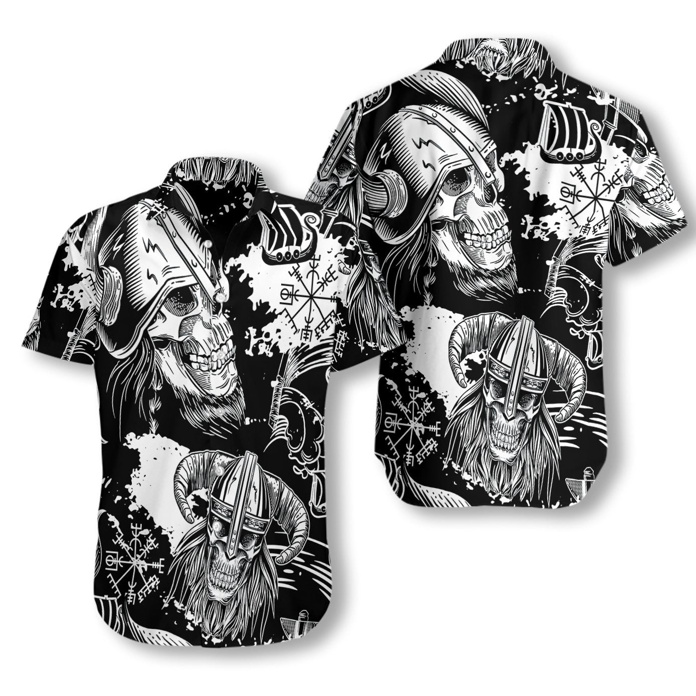 Seamless Pattern Skull In Viking Helmets Design Hawaiian Shirt, Hawaiian Shirt Gift, Christmas Gift