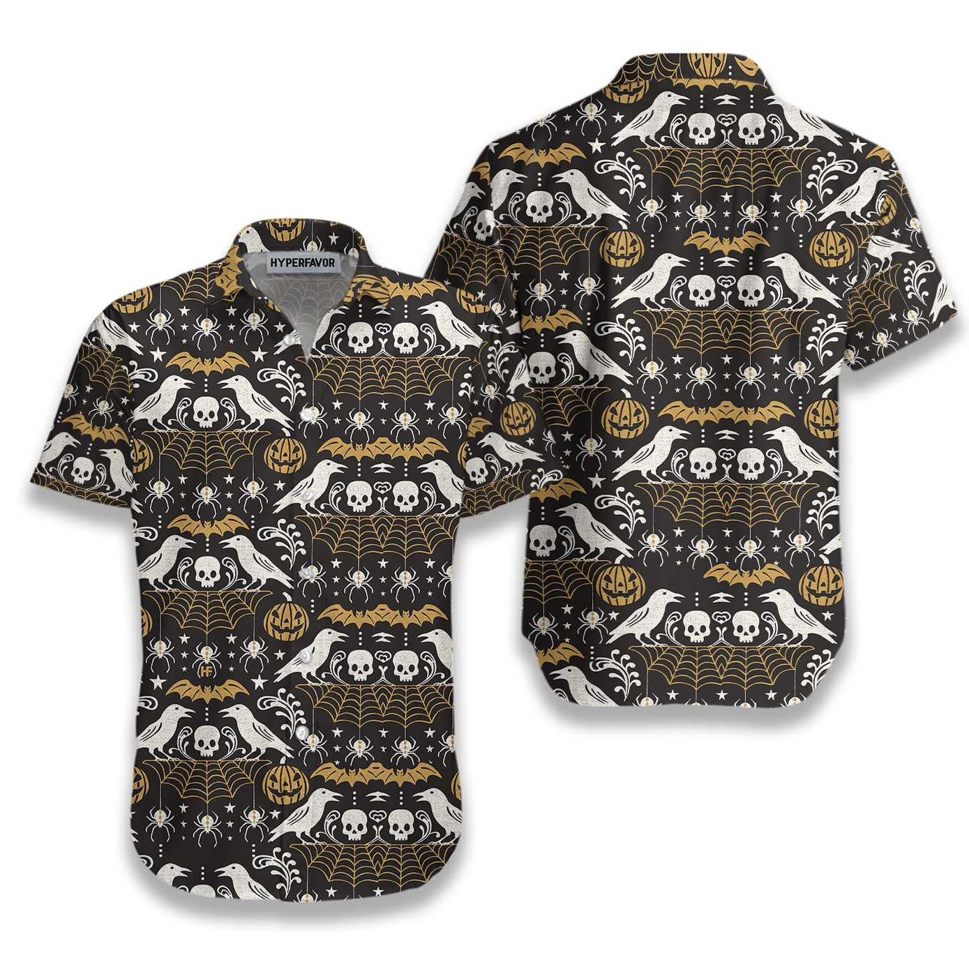 Halloween Black Pumpkin And Spider Web Dramatic Hawaiian Shirt, Hawaiian Shirt Gift, Christmas Gift