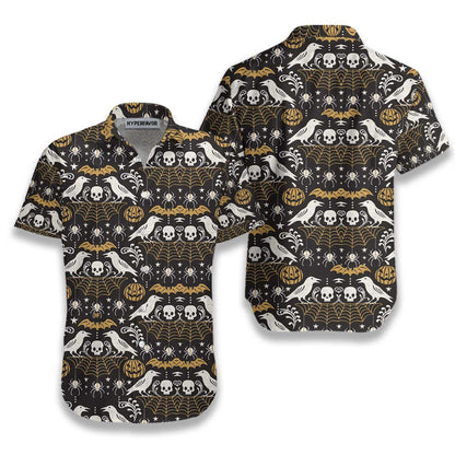Halloween Black Pumpkin And Spider Web Dramatic Hawaiian Shirt, Hawaiian Shirt Gift, Christmas Gift