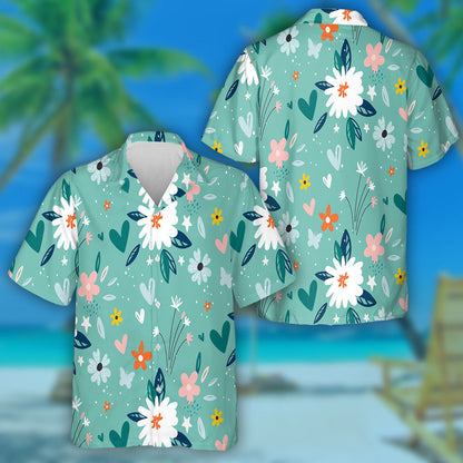 Garden Flower Plants Botanical On Green Background Design Hawaiian Shirt, Hawaiian Shirt Gift, Christmas Gift
