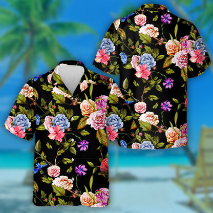 Carnation Flower Colorful Roses Peonies Branches Art Design Hawaiian Shirt, Hawaiian Shirt Gift, Christmas Gift