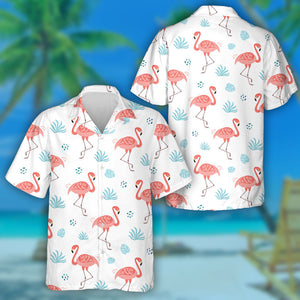 Pink Flamingo With Tropical Blue Leaves Hawaiian Shirt,Hawaiian Shirt Gift, Christmas Gift