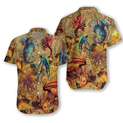 Dragons With Treasure Beautiful Design Hawaiian Shirt, Hawaiian Shirt Gift, Christmas Gift