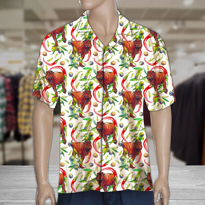 Hot Red Chili Peppers And T-rex Pattern Hawaiian Shirt, Hawaiian Shirt Gift, Christmas Gift