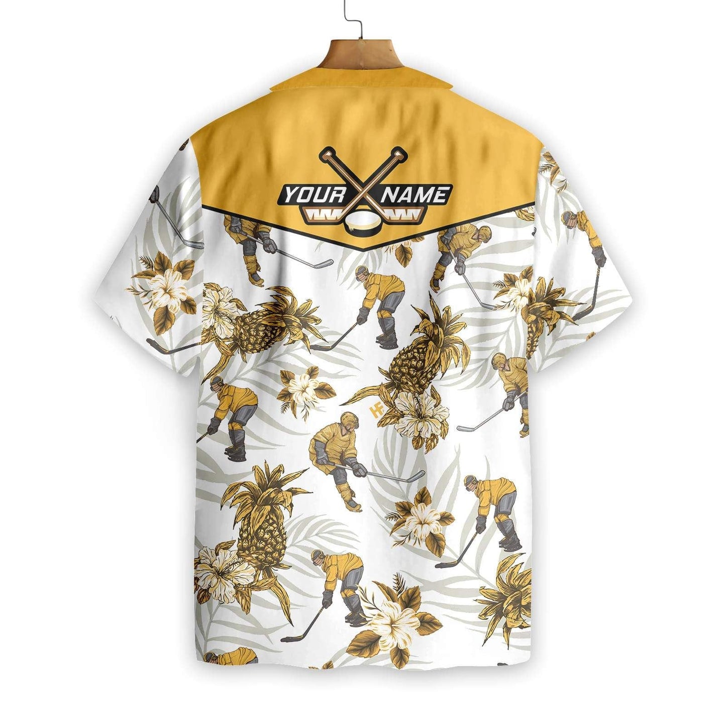 Hockey Pineapple Seamless Pattern White Theme Custom Name Hawaiian Shirt, Hawaiian Shirt Gift, Christmas Gift