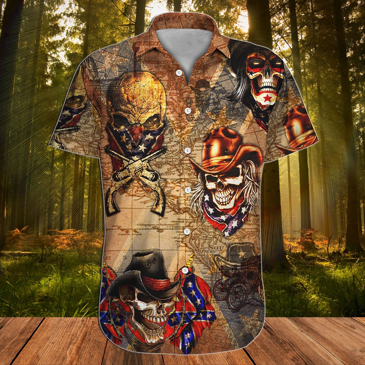 Southern Skull Cowboys Rebel Hawaiian shirt, Hawaiian Shirt Gift, Christmas Gift