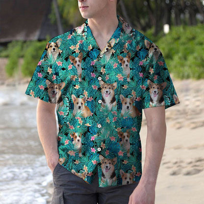 Pembroke Welsh Corgi Tropical Leaves And Flower Pattern Hawaiian Shirt, Hawaiian Shirt Gift, Christmas Gift