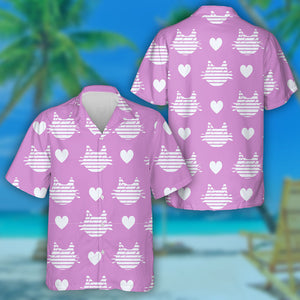 Abstract White Heads Of Cats On Pink Background Hawaiian Shirt, Hawaiian Shirt Gift, Christmas Gift