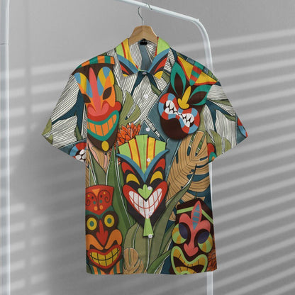 Funny And Angry Tiki Head Pattern Hawaiian Shirt,Hawaiian Shirt Gift, Christmas Gift