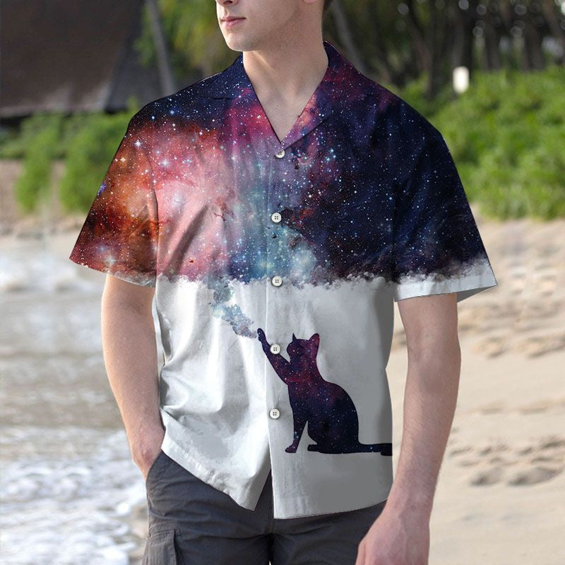 Awesome Cat Dream About Galaxy Space Themed Pattern Hawaiian Shirt, Hawaiian Shirt Gift, Christmas Gift