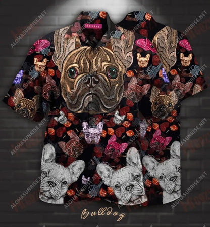 Bulldog Embroidery Unisex Hawaiian Shirt Ocean Short Sleeve Hawaiian Crazy Shirts Hawaiian Shirts For Women, Hawaiian Shirt Gift, Christmas Gift