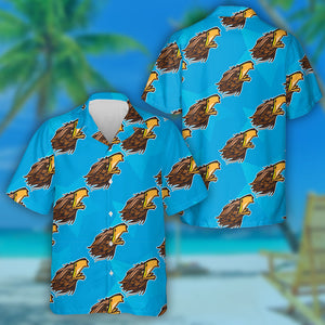 Funny Eagle Head On Blue Background Hawaiian Shirt,Hawaiian Shirt Gift, Christmas Gift