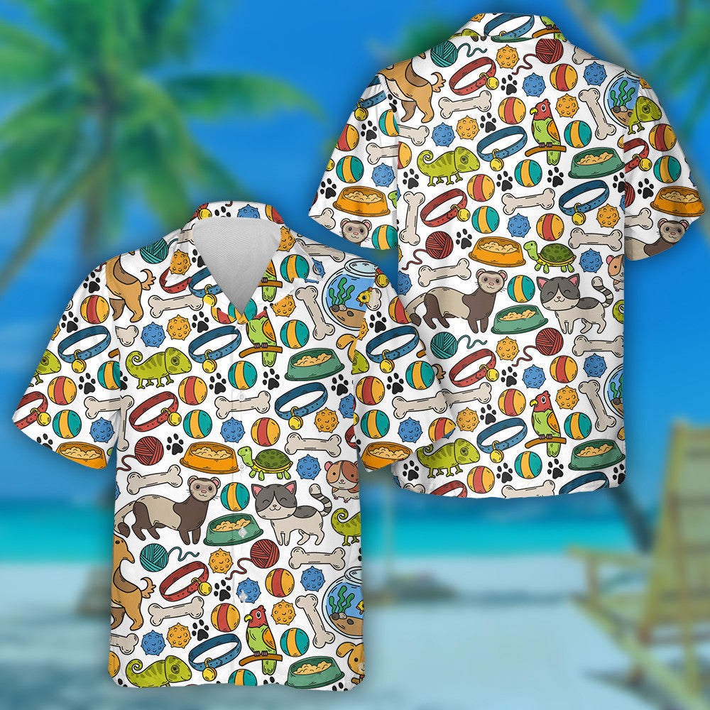 Cartoon Dogs And Cats Care Elements Hawaiian Shirt, Hawaiian For Gift