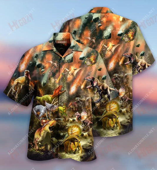 Dinosaurs End Of An Era Unisex Short Sleeve Shirt Summer Hawaiian T Shirts Hawaiian Crazy Shirts Hawaiian Shirts For Men, Hawaiian Shirt Gift, Christmas Gift