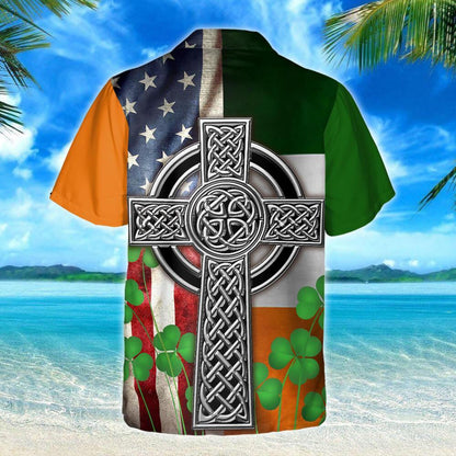 Green Clover The Irish Celtic Cross Design Hawaiian Shirt, Hawaiian Shirt Gift, Christmas Gift