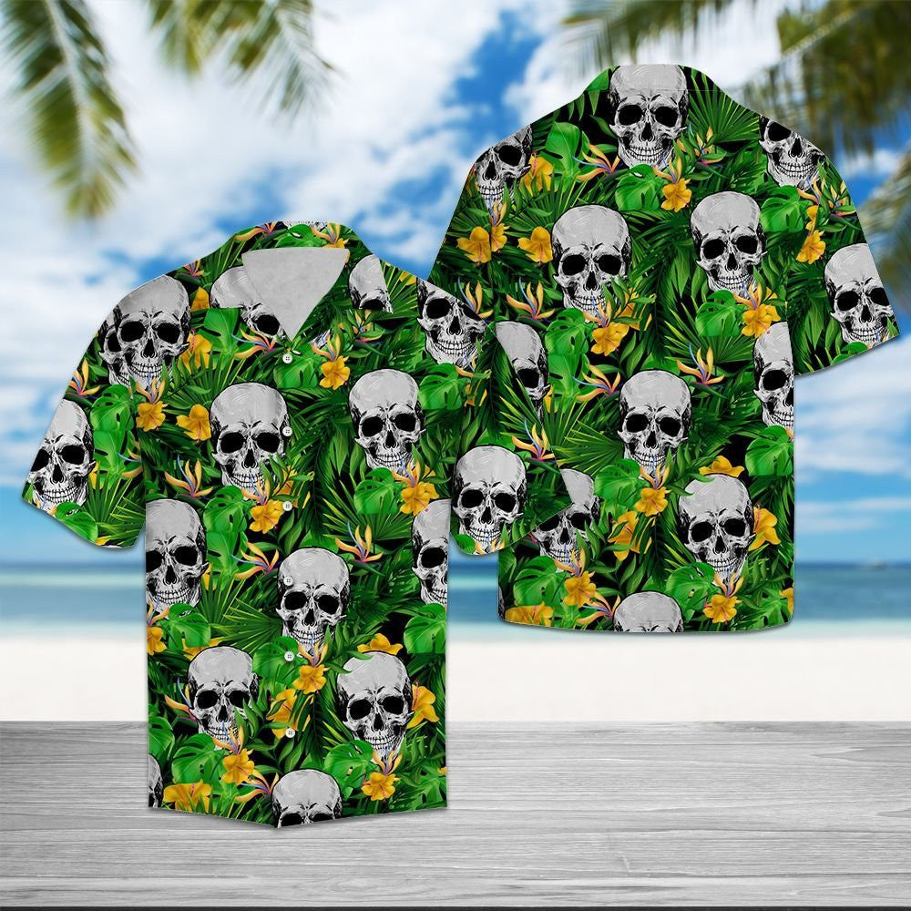 Skull Head With Yellow Hibiscus Hawaiian Shirt,Hawaiian Shirt Gift, Christmas Gift