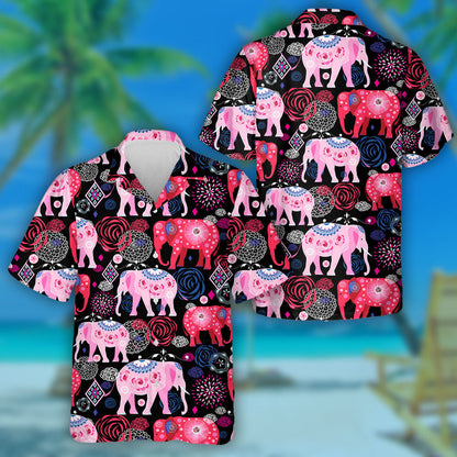 Colorful Beautiful Elephant With Flowers And Special Shapes Hawaiian Shirt, Hawaiian Shirt Gift, Christmas Gift