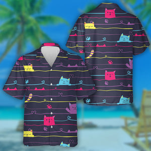 Abstract Line With Hearts And Cat Laughs Hawaiian Shirt, Hawaiian Shirt Gift, Christmas Gift