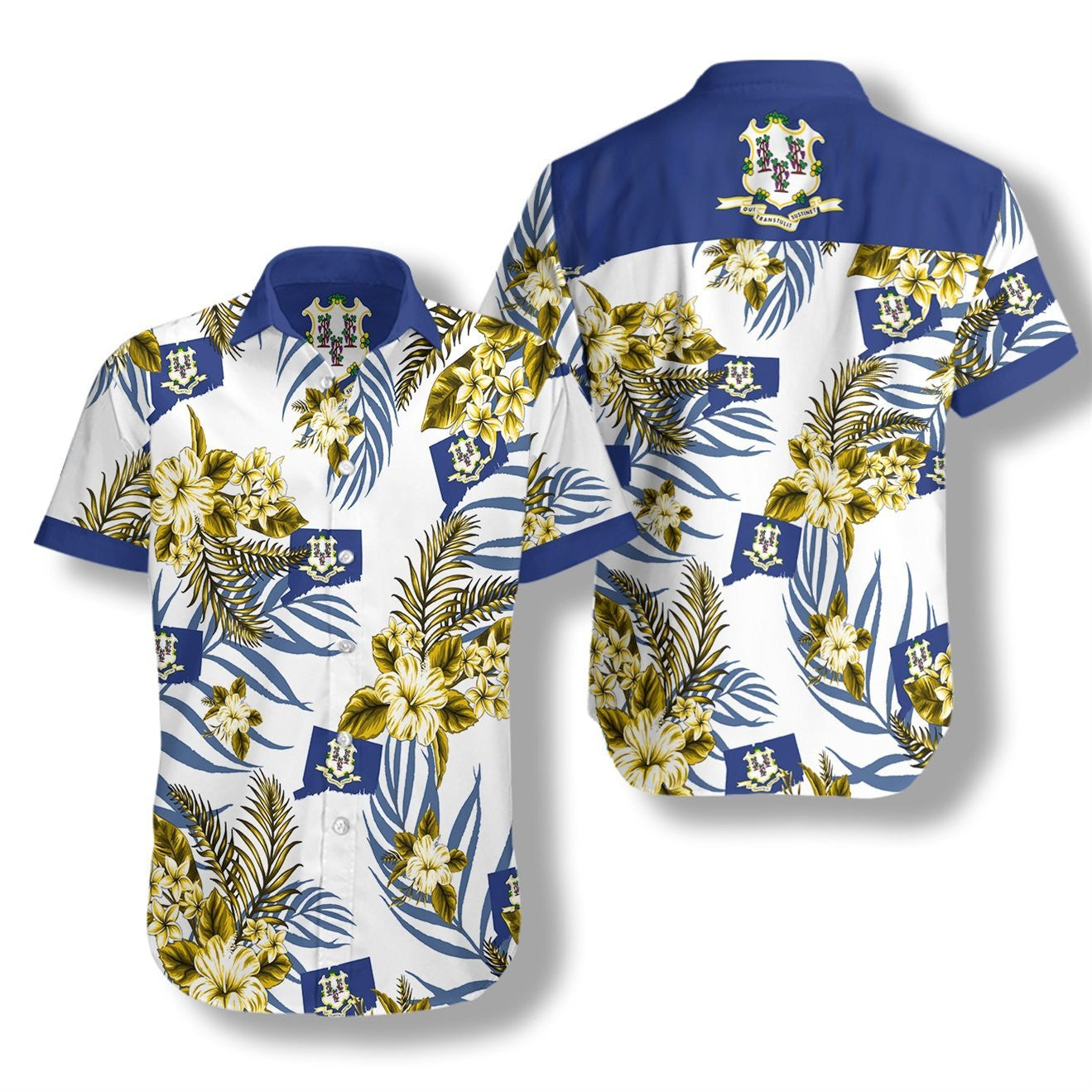 Connecticut Proud On White Background Pattern Hawaiian Shirt,t,Hawaiian Shirt Gift, Christmas Gift